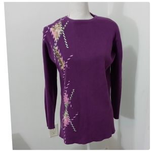 NWT Longline Essential Sweater Ramie/Cotton Silk Applique PURPLE Tunic Size Med